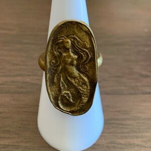 Antique Bronze Mermaid Medallion Art Nouveau Ring Size 7 1/2